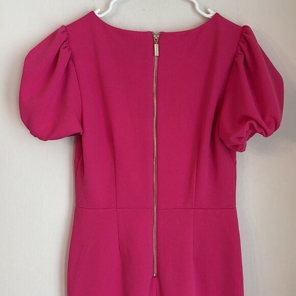 Alexia Admor Women’s ODETTE PUFF SLEEVES hot pink  midi DRESS size small EUC - Picture 10 of 15